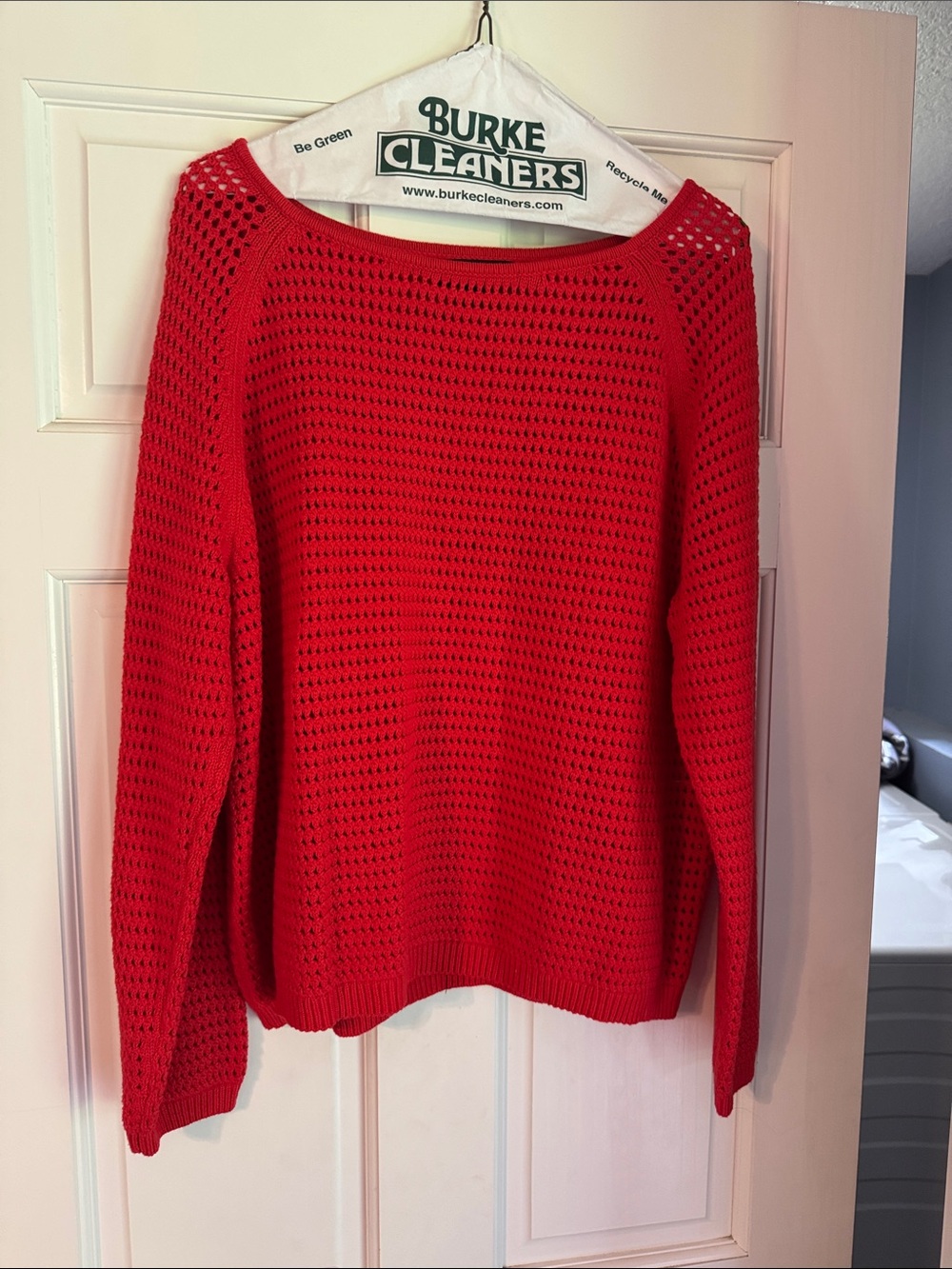 Banana Republic Red Open-Knit Crewneck Sweater